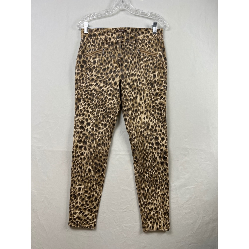 J.McLaughlin Leopard Print Slim Pants Womens 6 Brown Animal Print Ankle Zip
